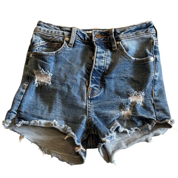 Free People We the Free High Waisted Denim Distressed Shorts - Picture 1 of 4